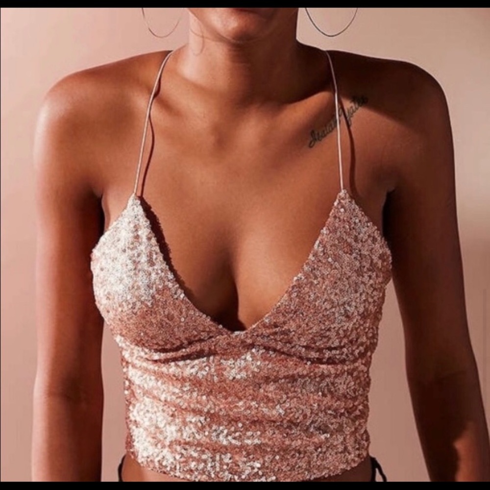 Urban Outfitters Champagne Sequin Crop Top